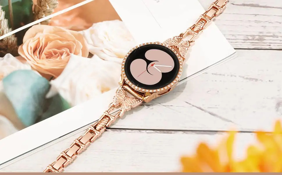 Bling mulher pulseira para galaxy watch 6 5 4 40mm 44mm cintilante elegante glitter diamantes cinta borboleta estilo pulseira 240124