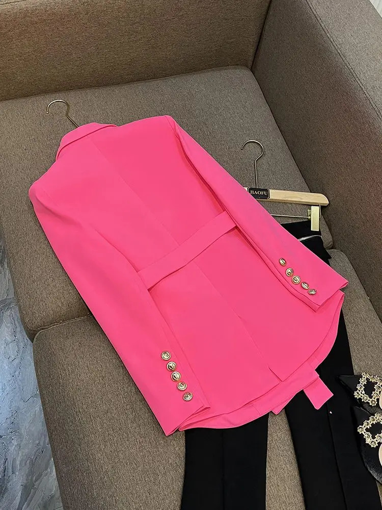 Женский пиджак, розовый костюм-пальто, верхняя одежда, весенний стиль, темперамент, универсальная тонкая готическая куртка на бретельках, корейская уличная одежда 240202