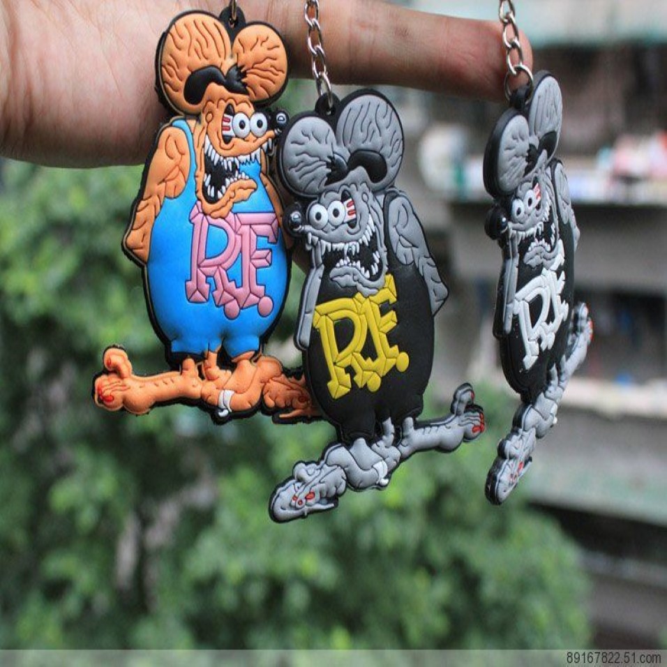 20 Stück RF Ratfink Rat Fink Maus PVC Kunststoff Schlüsselanhänger Schlüsselanhänger für Männer Whole271V