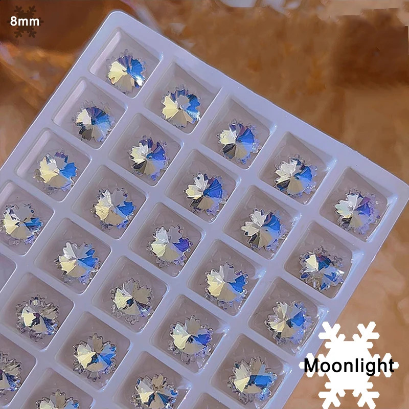 8mm Noel Snowflake Tırnak Sanatı Rhinestone Tip Bott K9 Yüksek Kaliteli Kristal Cam Manikür DIY Dekorasyon Aksesuarı 240202