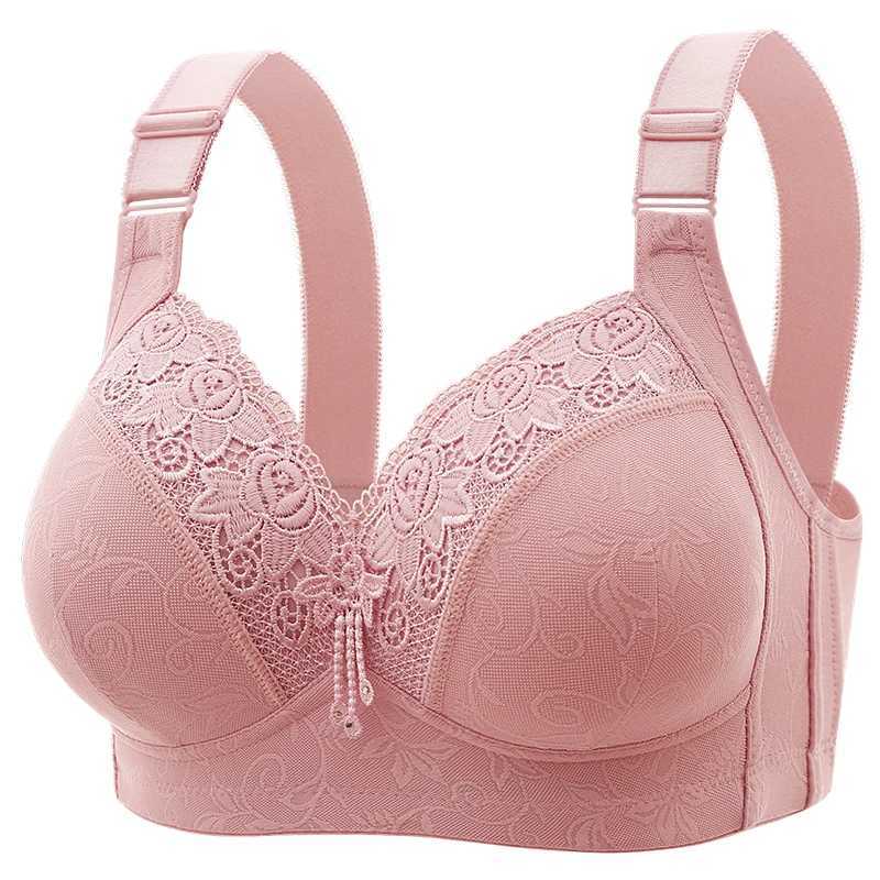 Bras Bras New Large Luxury Lace Without Steel Ring Bra Side Fold Side Breast Large Breast Display Small Adjustment Shaped Moms Underwear YQ240203