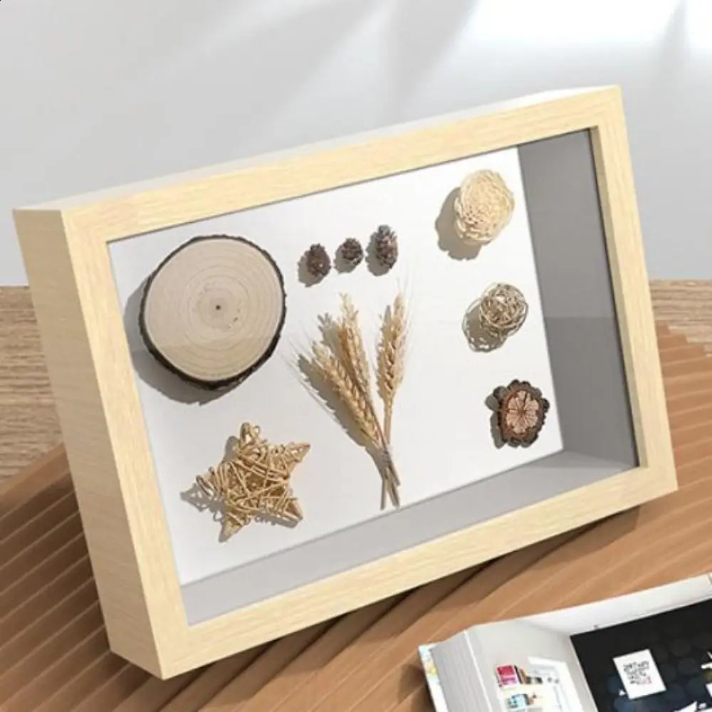 BlackWhiteBeige Wooden Po Frame 7 810 Flower Shadow Specimen Display Box Home Decoration 240122