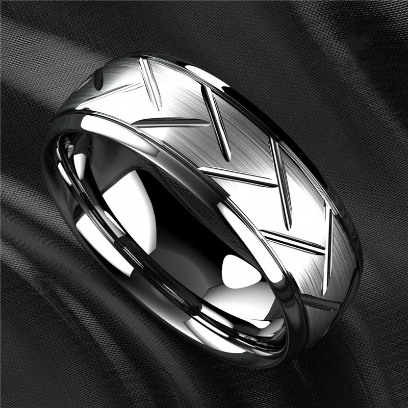 Fashion Mens Silver Color Black Stainless Steel Ring Groove MultiFaceted For Men Women Engagement Anniversary Gifts 240125