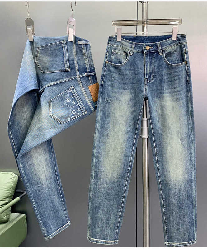 Mäns jeans designer high end höst ny koreansk mode stretch lös liten rak rör lyxiga mångsidiga byxor k468