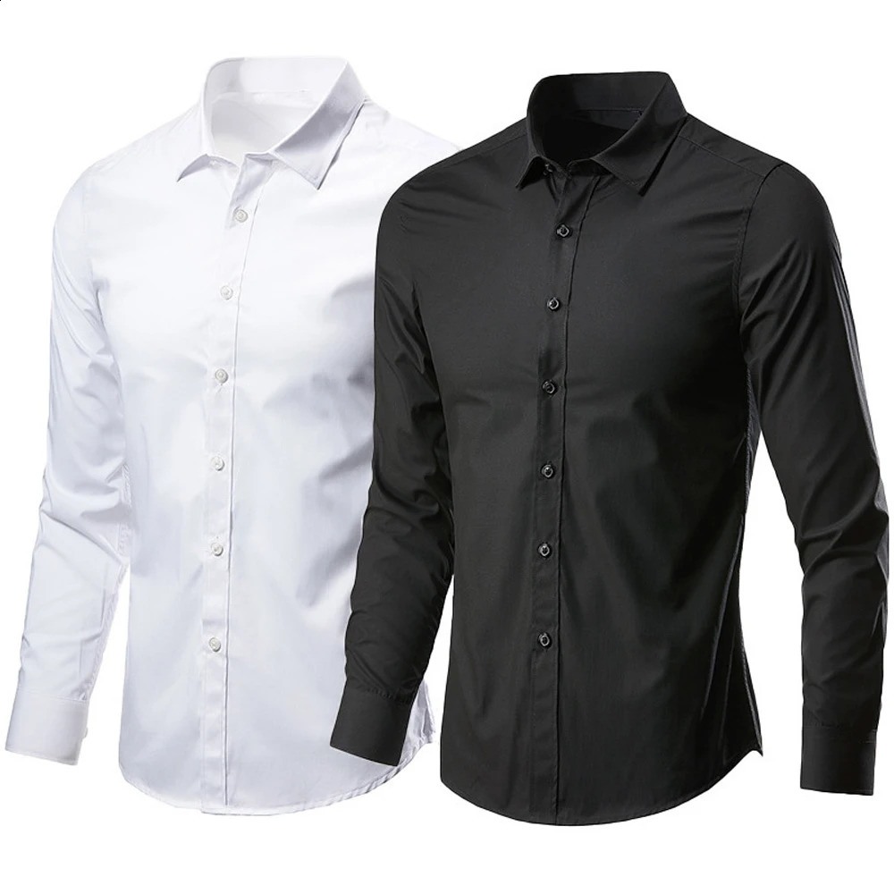 Mens Business Casual Long Sleeved Shirt Classic Fit White Blue Black Smart Male Social Dress Shirts For Plus Premium 240119