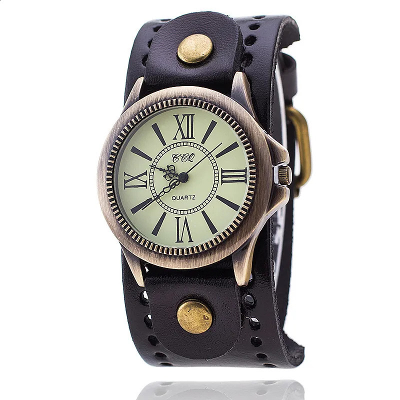 CCQ Brand Men Women Vintage Cow Skórzana bransoletka zegarek na rękę zwyczajową luksusową męską kobietę kwarcową zegarek Relogio Masculino Relojes 240123