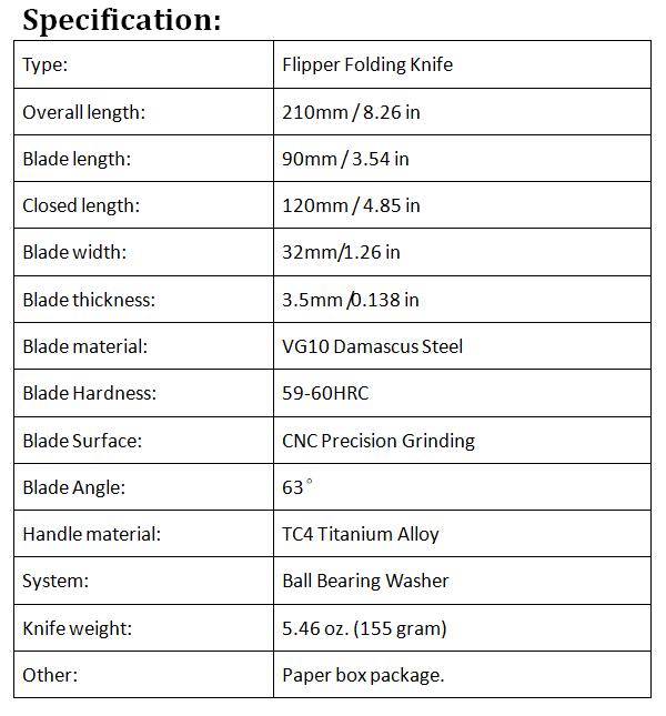 Top Quality High End 0562 Flipper Folding knife VG10 Damascus Steel Drop Point CNC Blade TC4 Titanium Alloy Handle Ball Bearing Fast Open EDC pocket knives