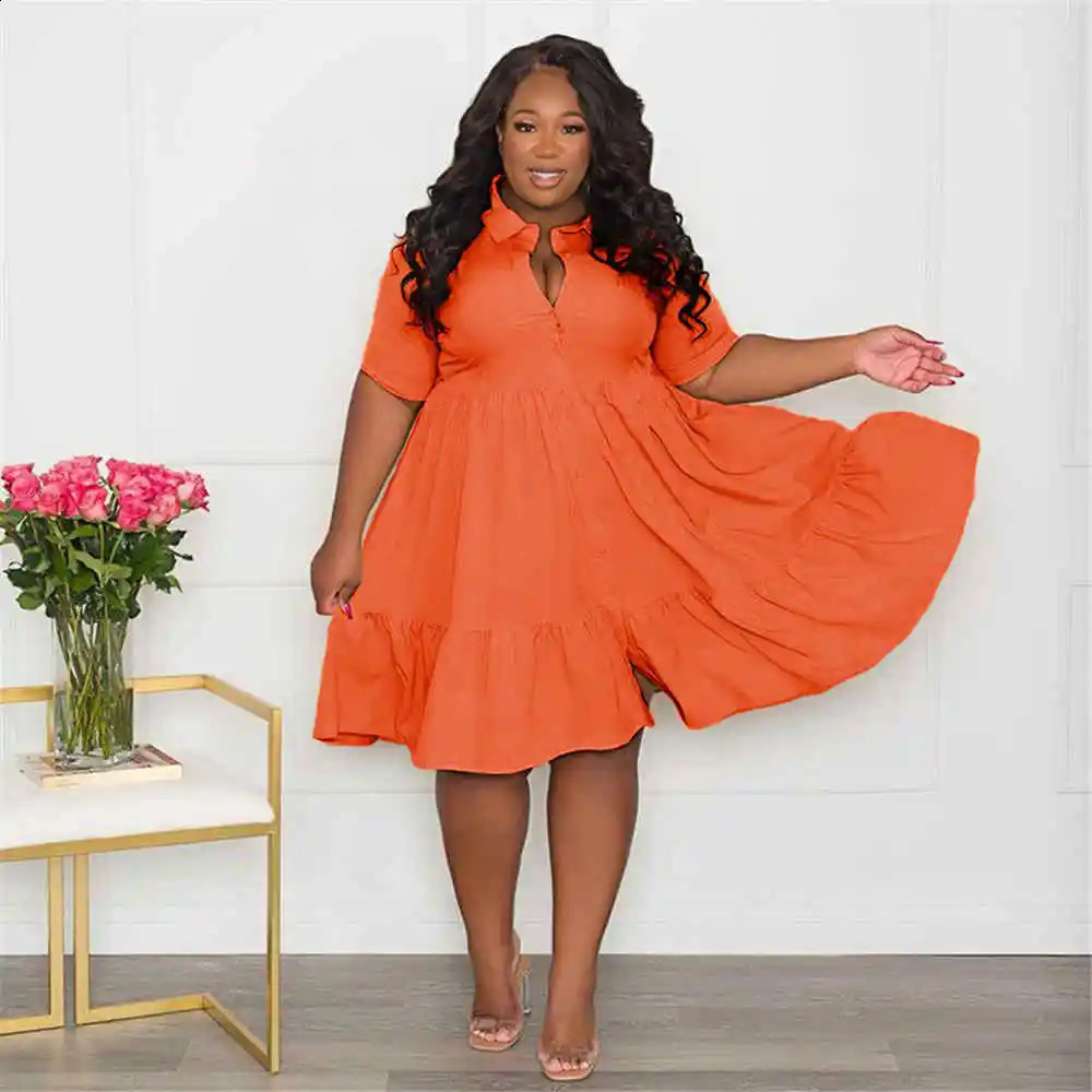 Wmstar Plus Size Summer Dresses Women's Clothing Solid Elegant Casual Cute Ball Gown Shirts Mini Dress Wholesale Drop 240124