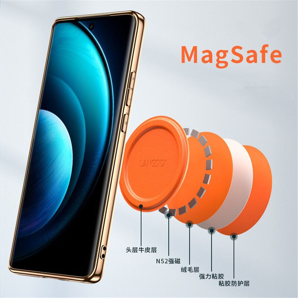 Magnetic Genuine Leather Case for vivo X100 Pro X100 Wireless Charging Mounting Ring Bracket Cover