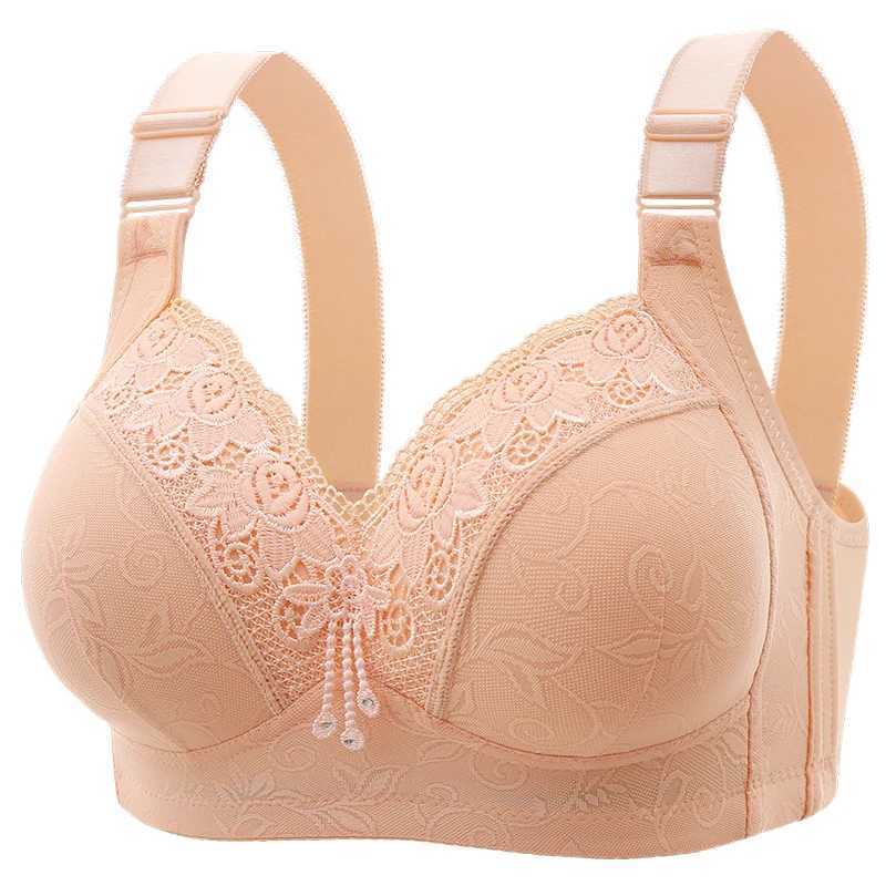 Bras Bras New Large Luxury Lace Without Steel Ring Bra Side Fold Side Breast Large Breast Display Small Adjustment Shaped Moms Underwear YQ240203