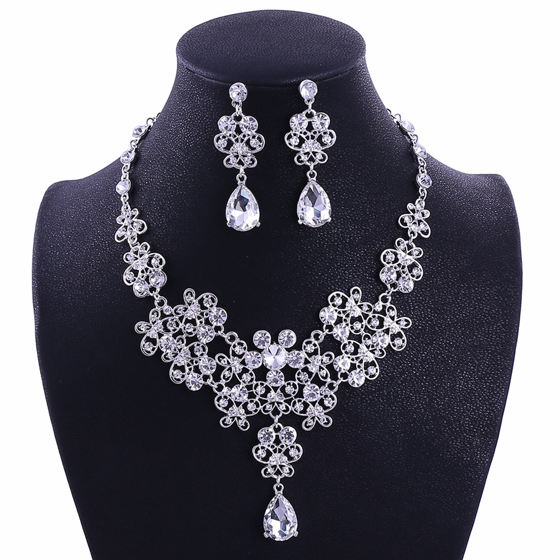 BlingBling Set Crowns Necklace Earrings Alloy Crystal Sequined Bridal Jewelry Accessories Wedding Tiaras Headpieces Hair Bridal Crowns FG010
