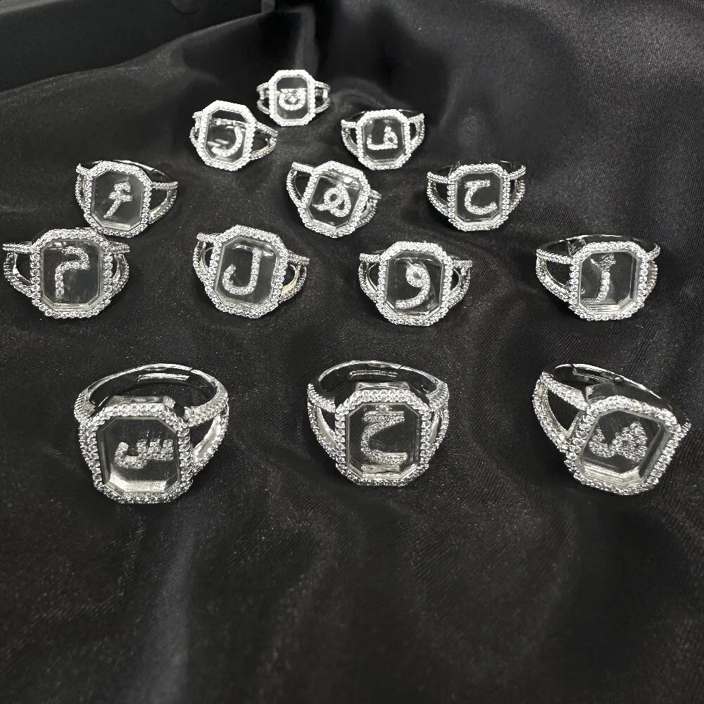 Дизайнерское женское модное кольцо, простой циркон с арабскими буквами, стекло, квадратный арабский стиль, вечерние ювелирные аксессуары 240202
