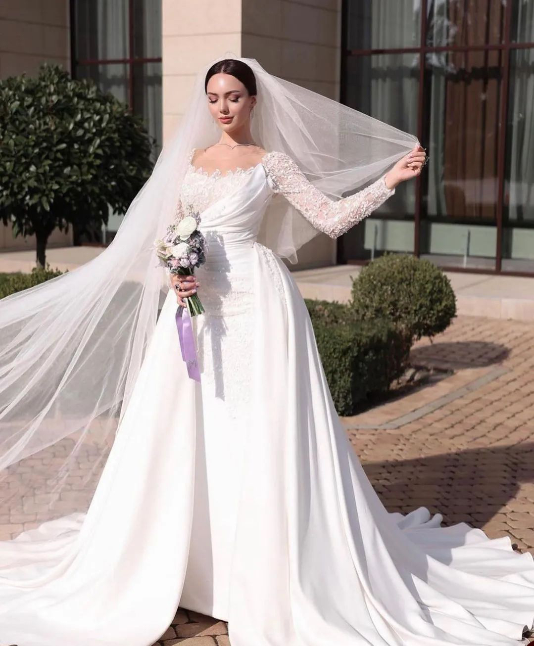 Elegancka syrena ślubna suknie ślubne cekiny koronkowa suknia ślubna z dordsami na zamówienie Sukienki na pannę młodą z długim rękawem Vestido de novia