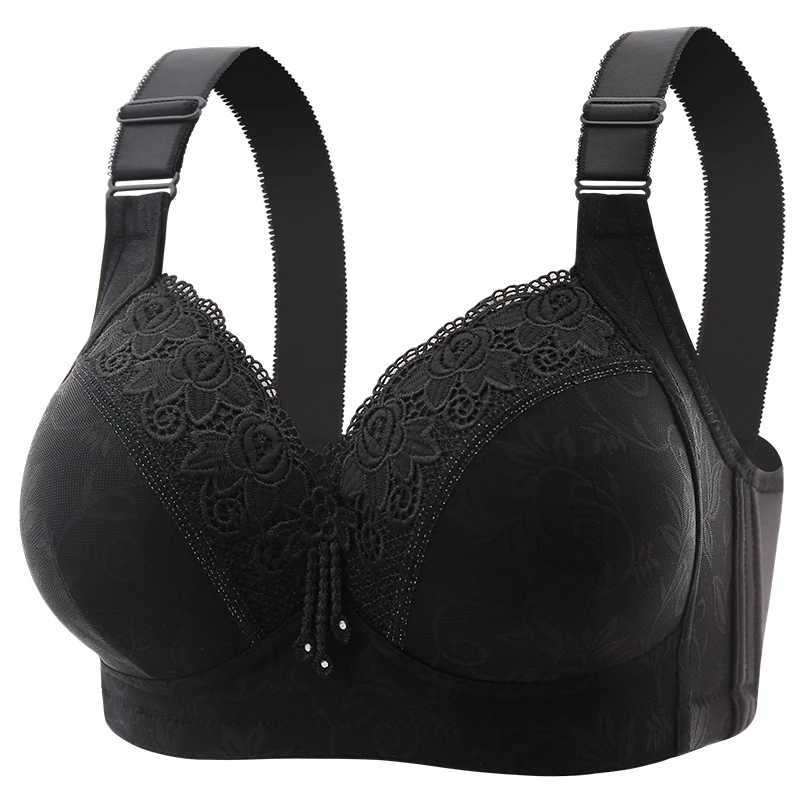 Bras Bras New Large Luxury Lace Without Steel Ring Bra Side Fold Side Breast Large Breast Display Small Adjustment Shaped Moms Underwear YQ240203