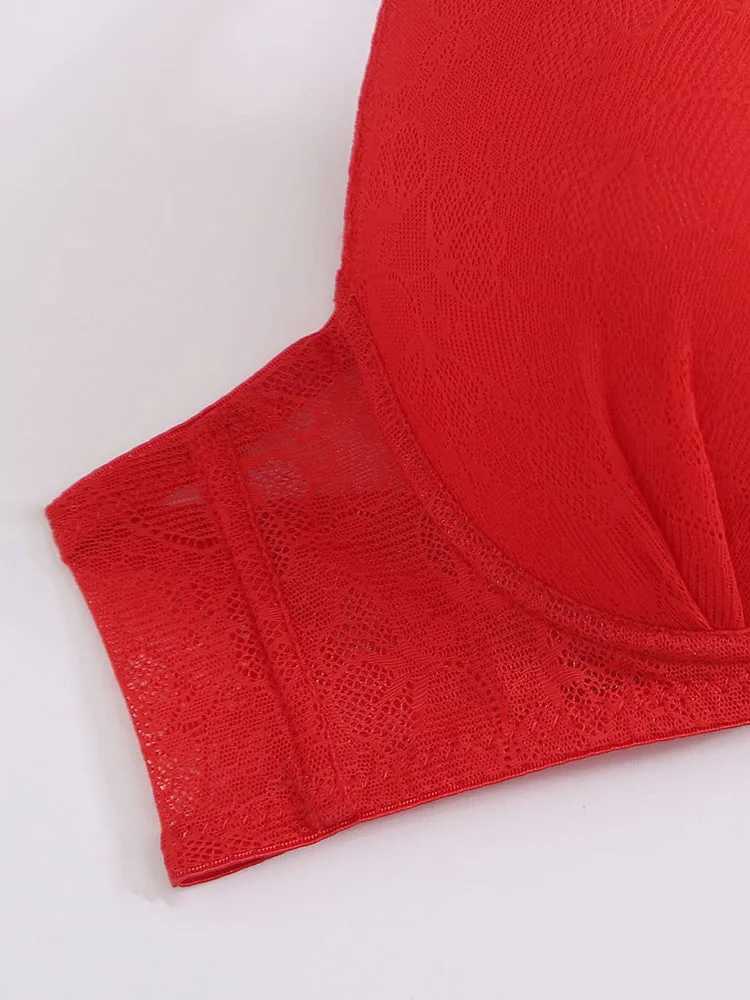 Reggiseni bellissimo design sexy intimo rosso pizzo con ferretto fibbia posteriore reggiseni crop top shapewear taglie forti abbigliamento donna A5100 YQ240203