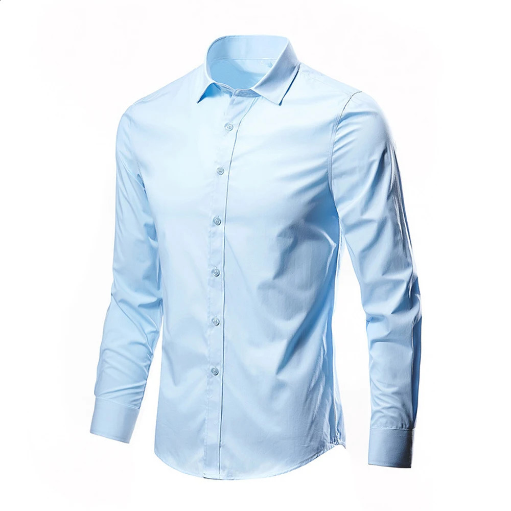 Mens Business Casual Long Sleeved Shirt Classic Fit White Blue Black Smart Male Social Dress Shirts For Plus Premium 240119