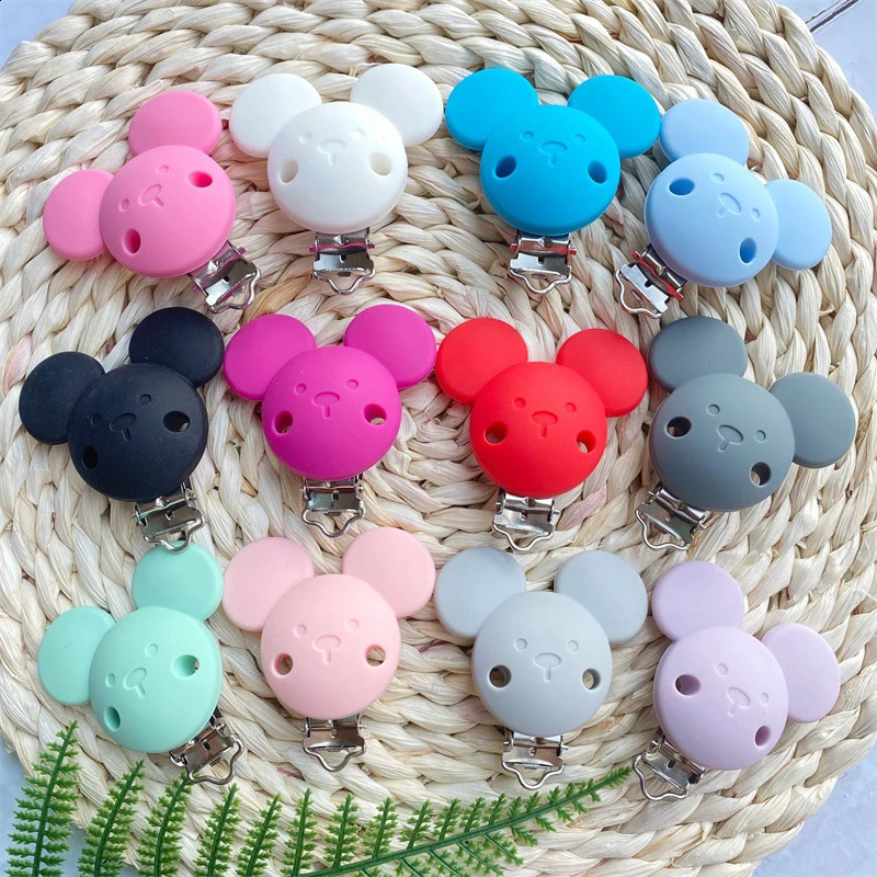 10st Baby Pacifer Clips Perle Silicone Mouse Teether Pärlor DIY Baby Dummy Chain Nursing Clips for Pacifier Chain Accessories 240125