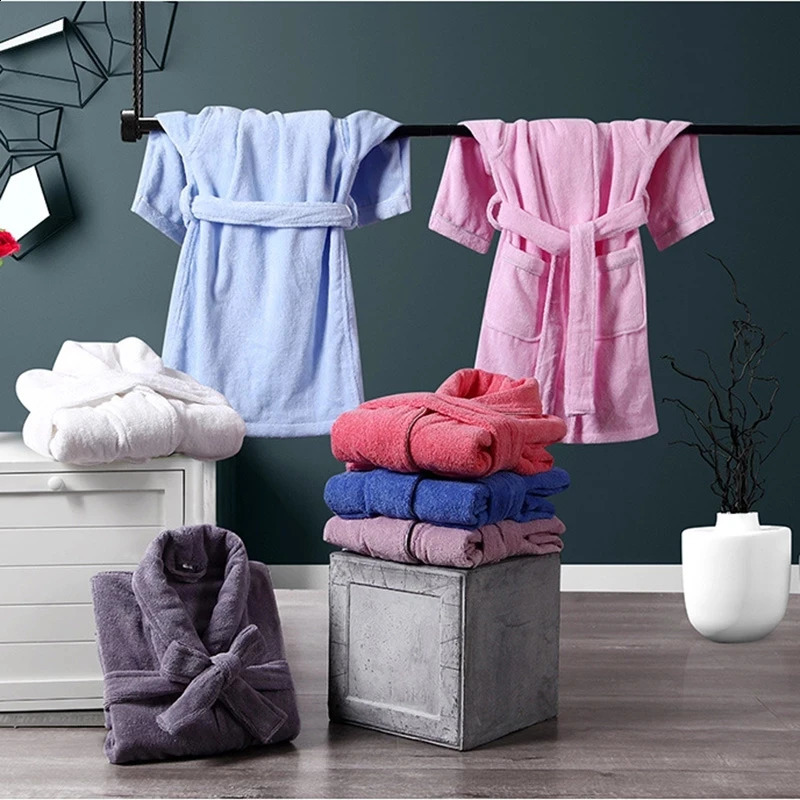 Children Toweling Terry Cotton Bathrobe Boys Kids Thicken Winter Bath Robe Little Girls Dressing Gown L171 240130