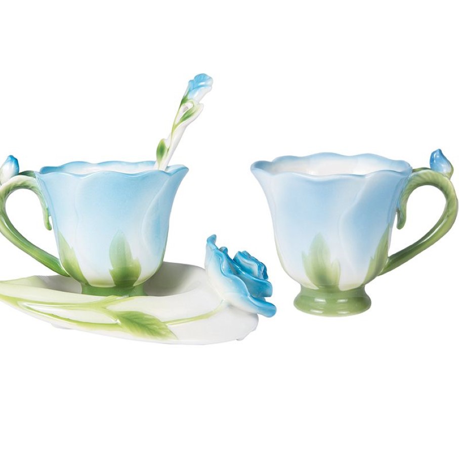 Cuillère à café, thé et soucoupe en céramique émaillée en forme de Rose 3D, tasse en porcelaine de haute qualité, cadeau créatif de saint-valentin Design207p