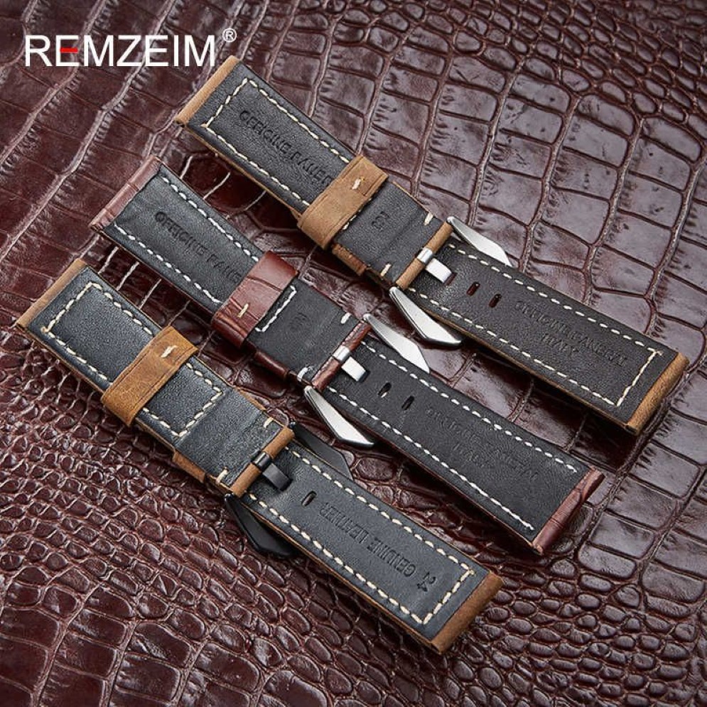 WatchBands 20 22 24 26mm äkta läder mörkbrun svart man kvinnor handgjorda vintage skrubbe handled klockband strap metal spänne t19271g