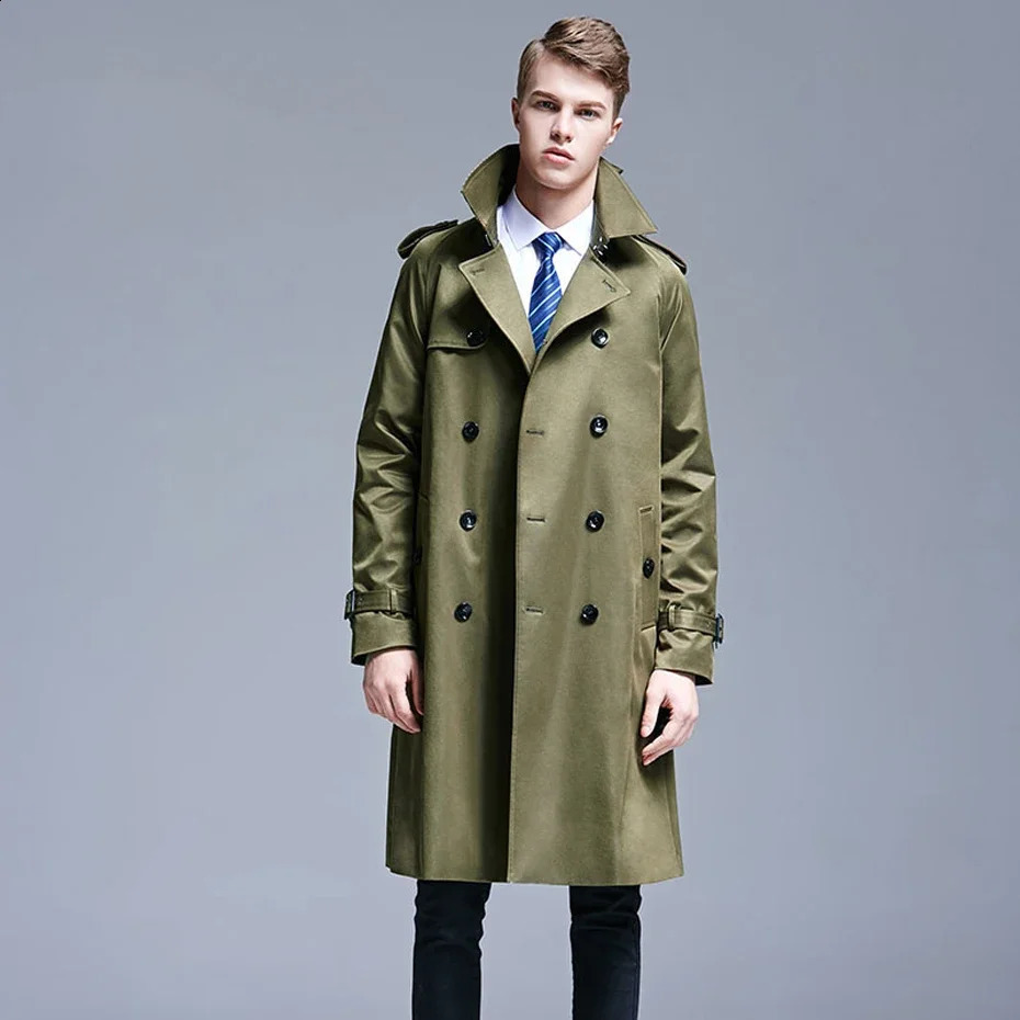 S-6XL masculino trench coat lapela trench coat duplo breasted jaqueta longa primavera e outono estilo britânico casacos de negócios 240119
