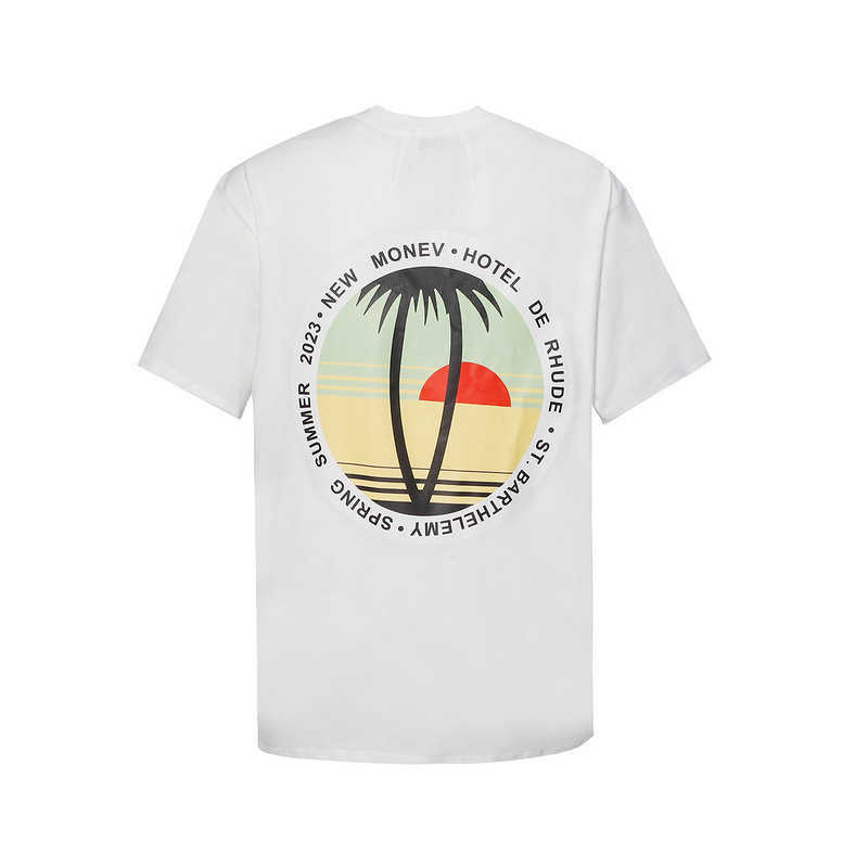 Modemärke Sunset Coconut Tree Letter Printing Short T-shirt för män och kvinnor Gata Löst halva ärm