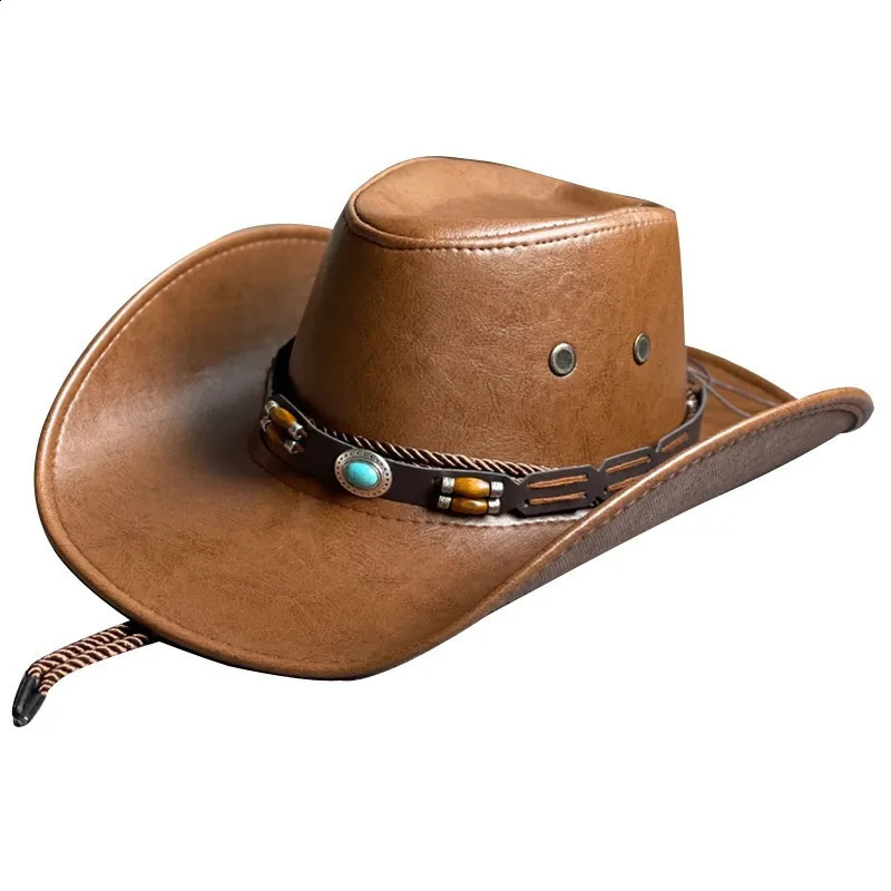 Kunstleer Western Cowboyhoed voor Dames Heren Outdoor Zonwering Vintage Gentleman Jurk Panama Cowgirl Jazz Cap 240130