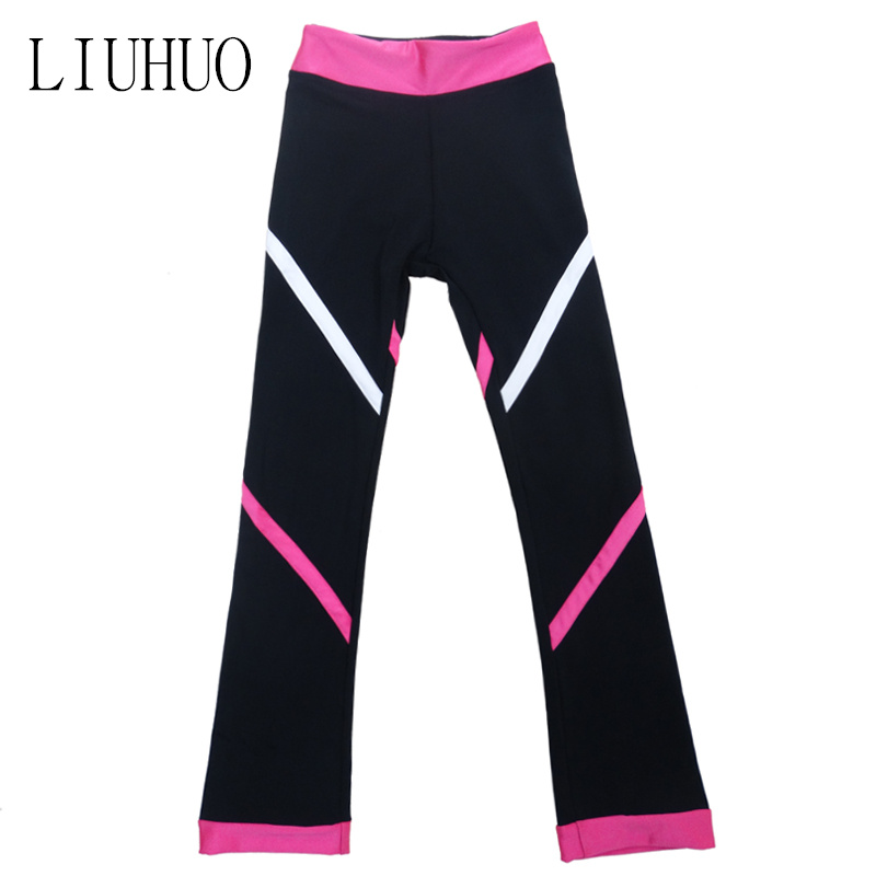 LIUHUO Costumes d'entraînement de patinage artistique et pantalons en velours Pantalons de patinage artistique sur glace Filles Femmes Entraînement Entraînement Pratique Skate Tops Leggings Streak Noir