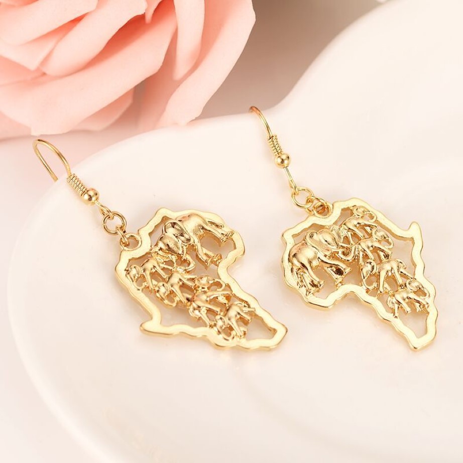 Ethiopian Africa Map elephant Jewelry sets Fine Gold GF Jewelry Sets Statement Necklace Earrings Pendant African Wedding292R