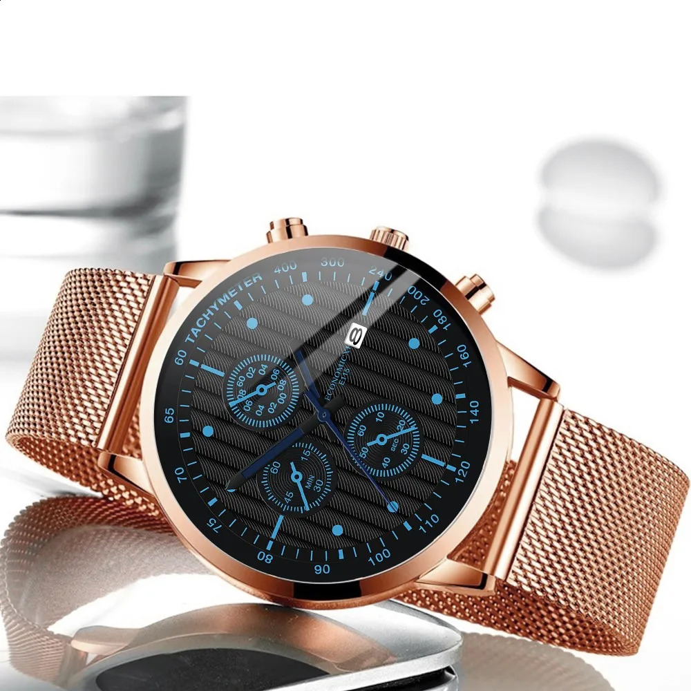 Mode noir bleu or luxe creux bracelet en cuir montre mécanique horloge rétro classique montre de mode pour hommes 240125