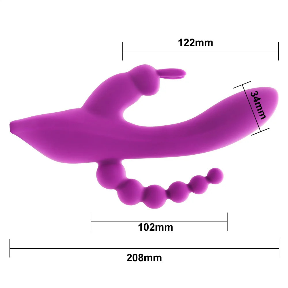 3 in 1 in 1 딜도 토끼 진동기 여성 음핵 마사지 항문 구슬 성 장난감 성인 GSPOT 자극 암컷 자위기 240202