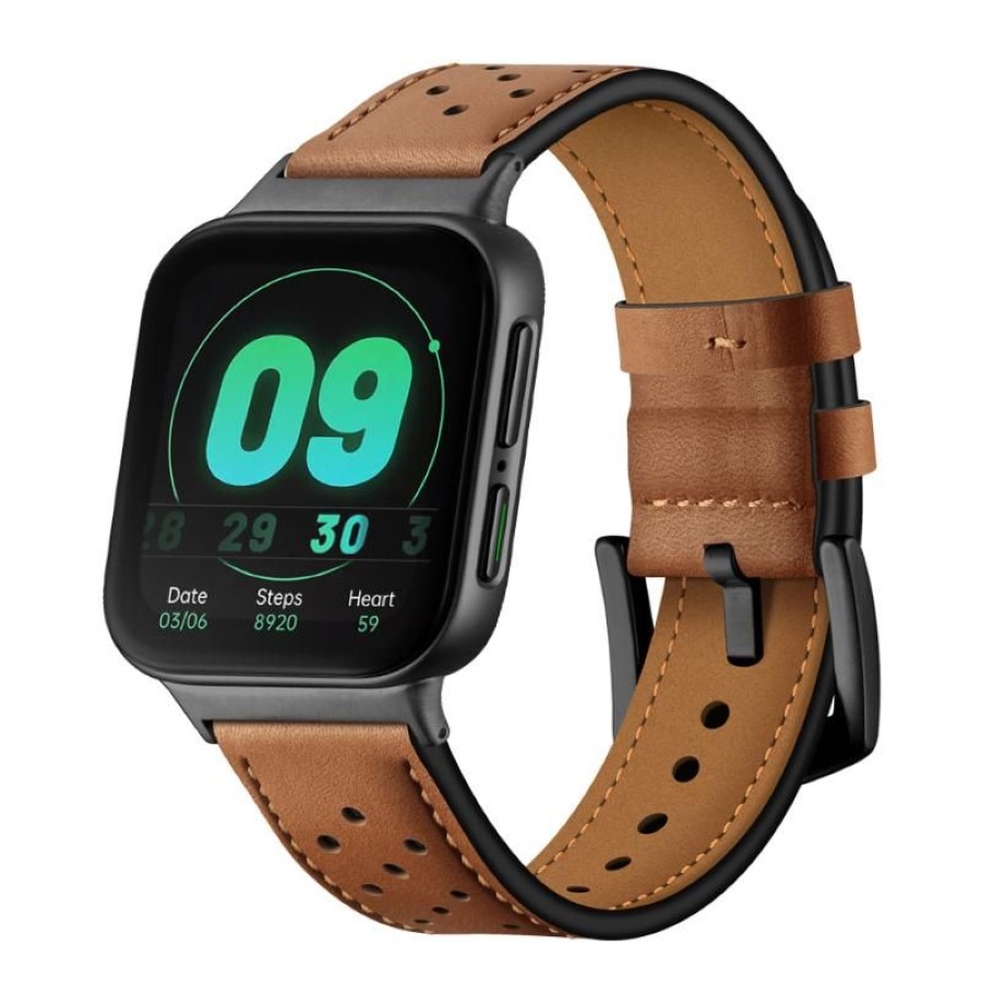 Titta på band rem för OPPO 46mm Watchband äkta läderspännbälte ersättningsarmband293q