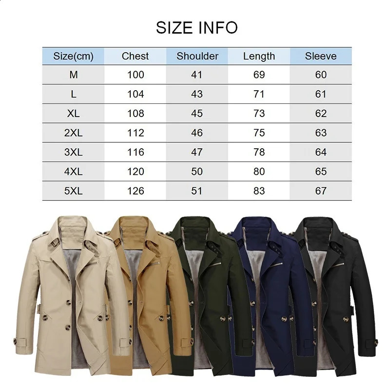 Mens Business Windbreaker Long Jackets Pure Cotton Trench Coats Casual Spring Fall Winter Fashion Suit Streetwear Blazers 240124