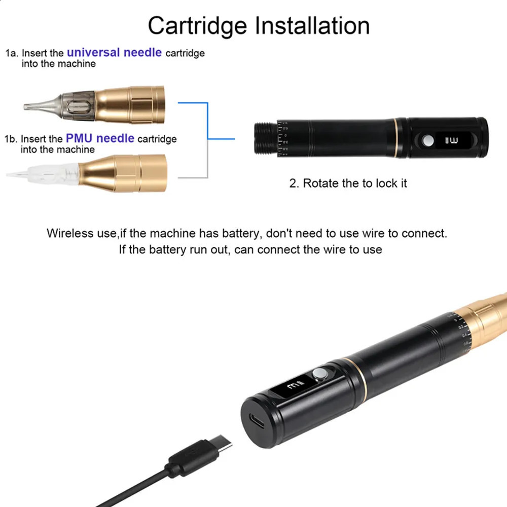 Dual Port 5 snelheden Batterij Draadloze permanente make-up Wenkbrauw Professionele PMU Rotary Tattoo Machine Pen met universele naald240129