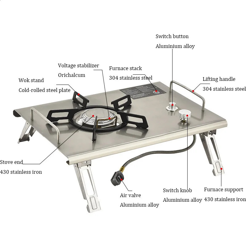 Cuisinière à gaz de Camping pliable IGT cuisinière à gaz 4000W en acier inoxydable Table de Camping cuisinière Portable pique-nique en plein air four de bureau 240202