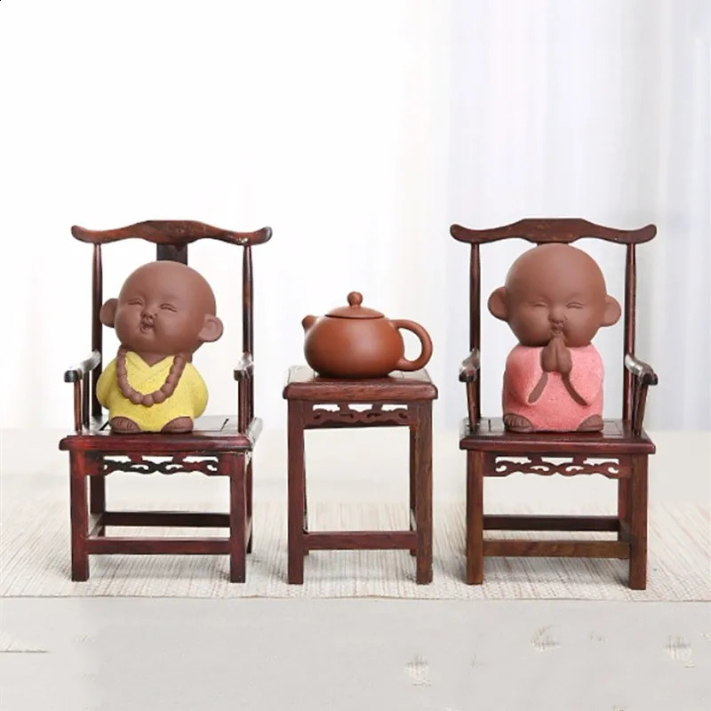 NLSLASI 1 pièce en argile violette faite à la main, jolie Figurine de moine de bouddha, ornement du bout des doigts, jeu de thé, animaux de compagnie, Boutique, artisanat de Table à thé, 240130