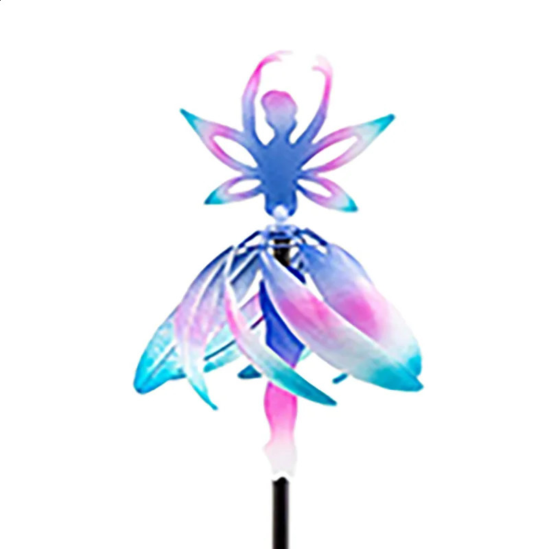 Fairy Ballerina Wind Spinner Color Changing Ballet Spinning Girl Chimes Rotating Deck for Garden Backyard Decorative 240122