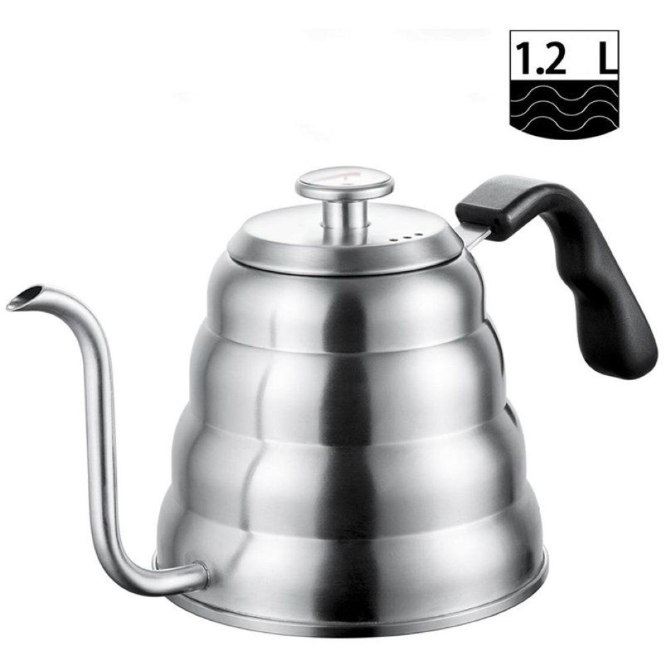 Stainless Steel Tea Coffee Kettle with Thermometer Gooseneck Thin Spout for Pour Over Coffee Pot Works on Stovetop 40oz 1 2L2362