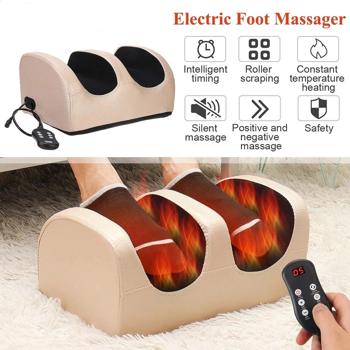 Electric Foot Leg Massager Shiatsu Therapy Calf Relaxation Health Care Infraröd uppvärmning Knåda Roller Deep Relieve Foot Pain 240127