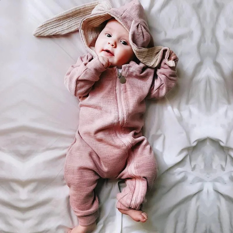 Hiver polaire nouveauté mignon bébé filles vêtements garçons barboteuse lapin lapin enfant en bas âge Costume à capuche Onesies body pour né 240119