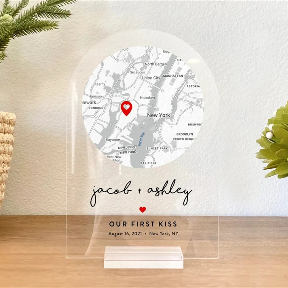 Custom Position Map Acrylic Plaque Home Room Decor Where We Met Wedding Engagement Our First Date Anniversary for Couples Gift 240131