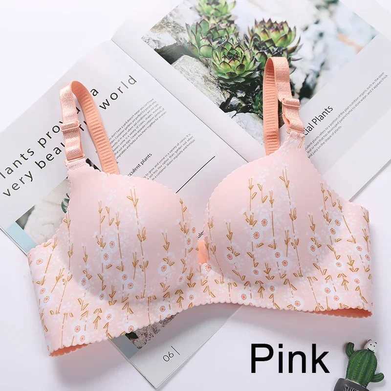 Bras Childrens Finger Gloves Women Flower Print Seamless Bra Sexy Lingerie Floral Push Up Bras One-Piece Underwear YQ240203