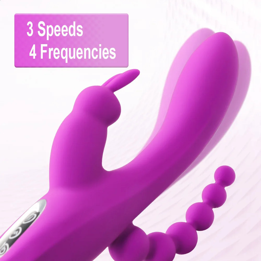 3 In 1 Dildo Rabbit Vibrators For Woman Clitoris Massage Anal Beads Sex Toys Adults GSpot Stimulation Female Masturbator 240202