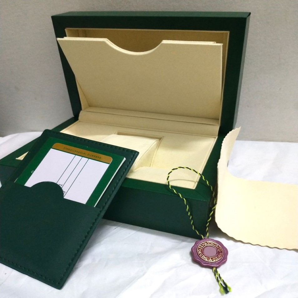 Qualidade 11 luxo verde escuro caixa de relógio presente caso relógios livreto cartão papéis em inglês boxes210k