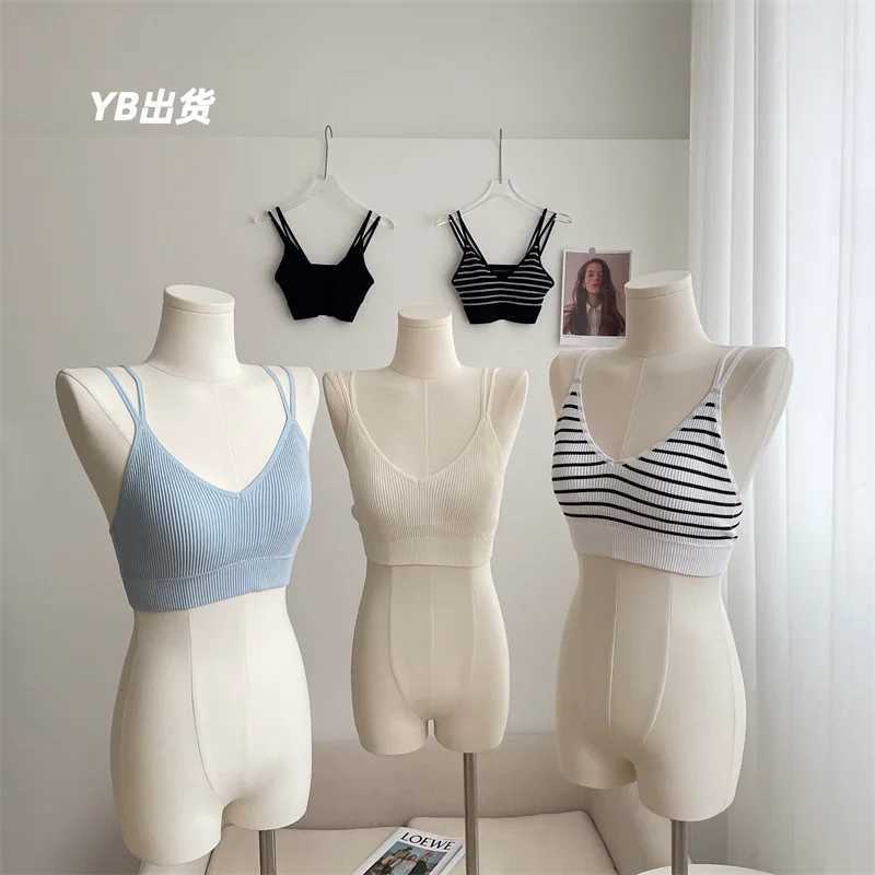 Bras Waist Tummy Shaper Womens Cotton Bra Tube Tops Sexy Striped Top Fashion Push Up Bra Girls Outdoor Summer Top Female Sports Tank Up Sexy Lingerie YQ240203