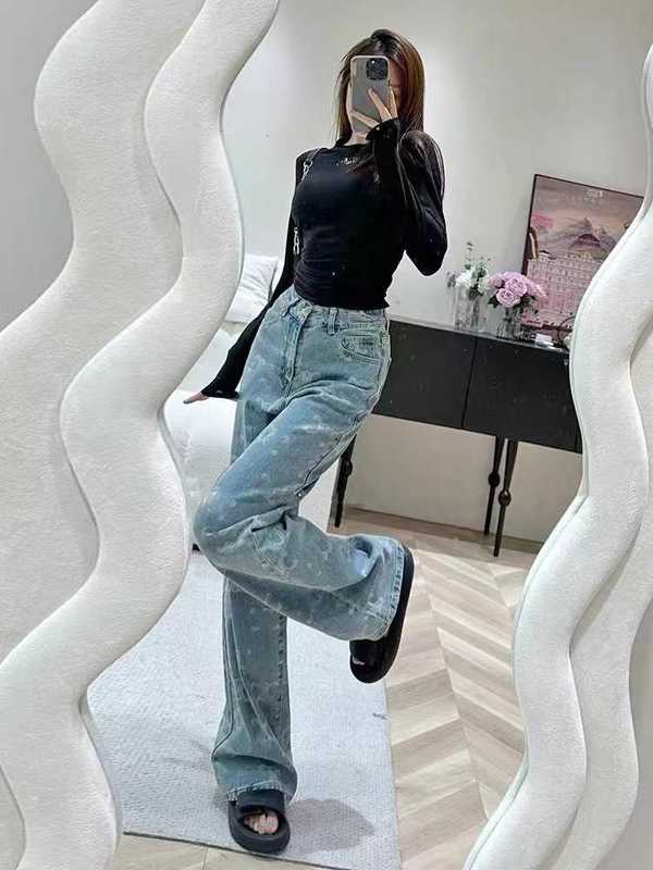 Jean de styliste pour femmes, taille haute, droit, mince, coupe ample, Design confortable, Jacquard SCLI, nouvelle collection automne 2023