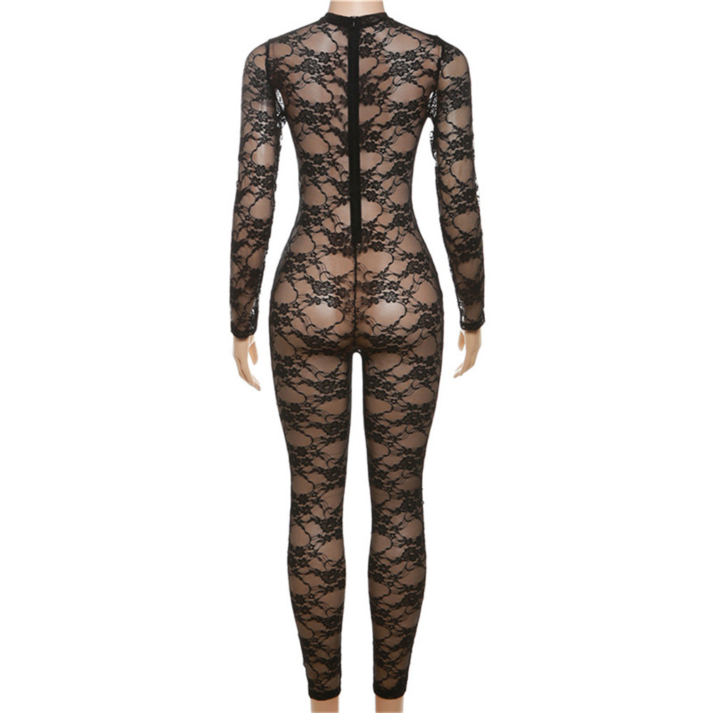 2024 Designer Mesh Combinaisons Femmes À Manches Longues Dentelle Barboteuses Printemps Sexy Moulante Impression Voir À Travers Combinaisons Clubwear En Vrac Vêtements En Gros 10660