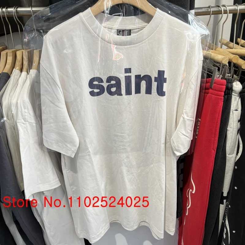 Męskie koszulki Saint Michael T-shirty list wydrukowany vintage do stare krótkie rękawy American High Street luźne luźne mężczyźni kobiety bawełna koszulka t240531