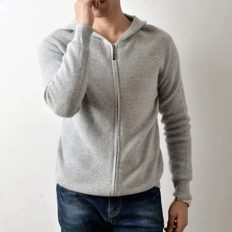 AutumnWinter Simple Solid Knitted Cardigan Cashmere Sweater Coat Mens Fashion Brand Versatile Casual Top Tren 240130