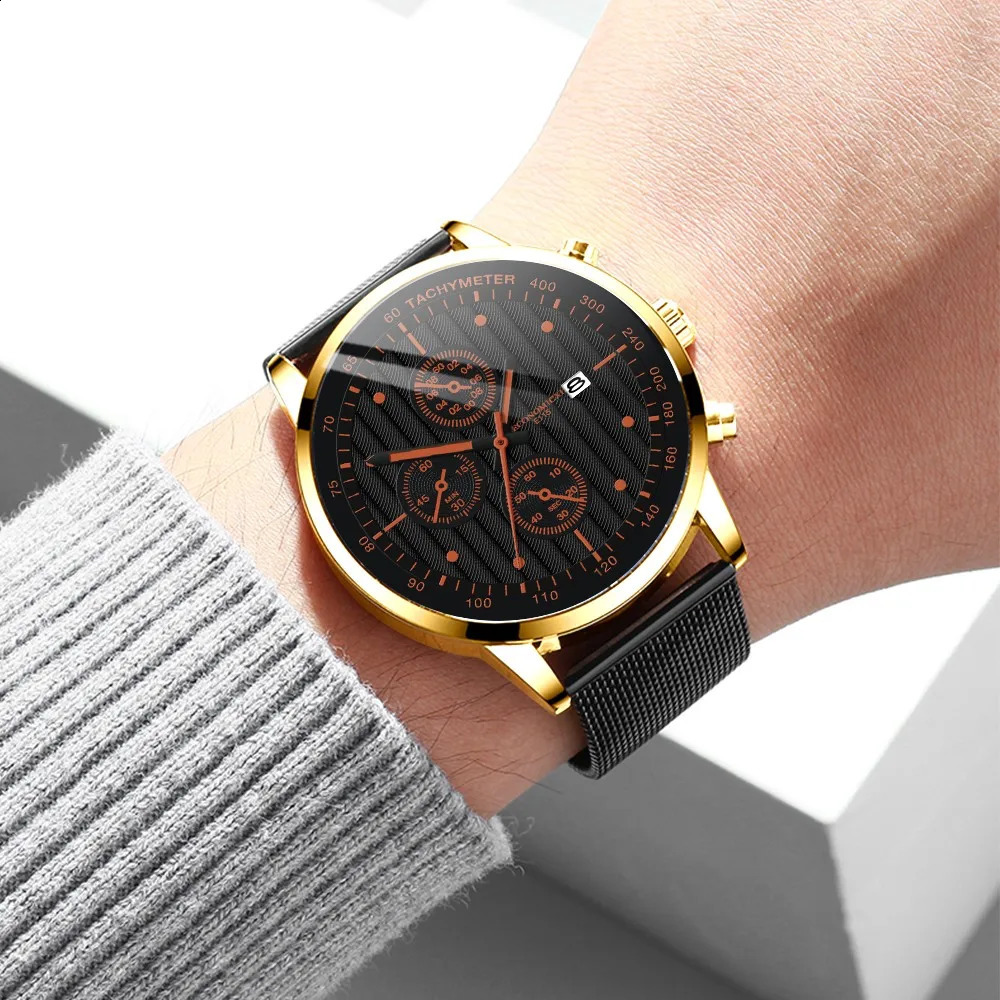 Mode noir bleu or luxe creux bracelet en cuir montre mécanique horloge rétro classique montre de mode pour hommes 240125